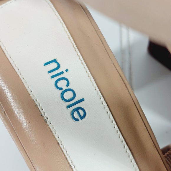 Nicole Fracture Tan Leather Block Wood Heel Back Zipper Strappy Sandals Y2k A674 - Picture 10 of 13